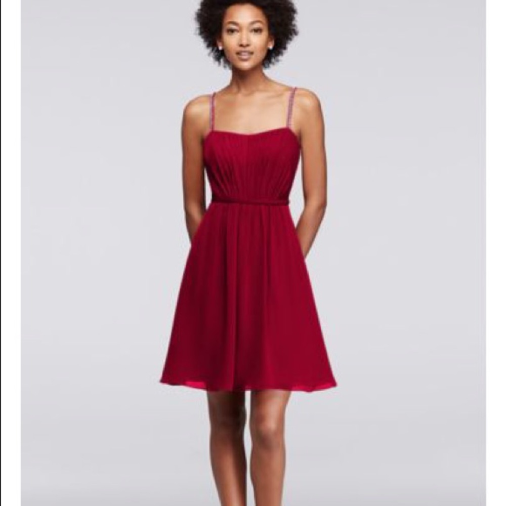 David’s Bridal Plum Chiffon Short Bridesmaid Dress